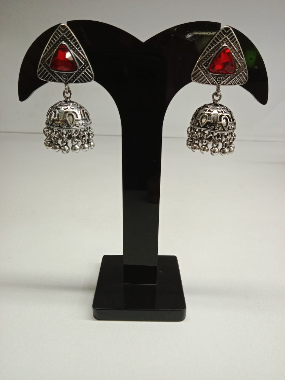 Premimum Brass Jhumki with Red Stone