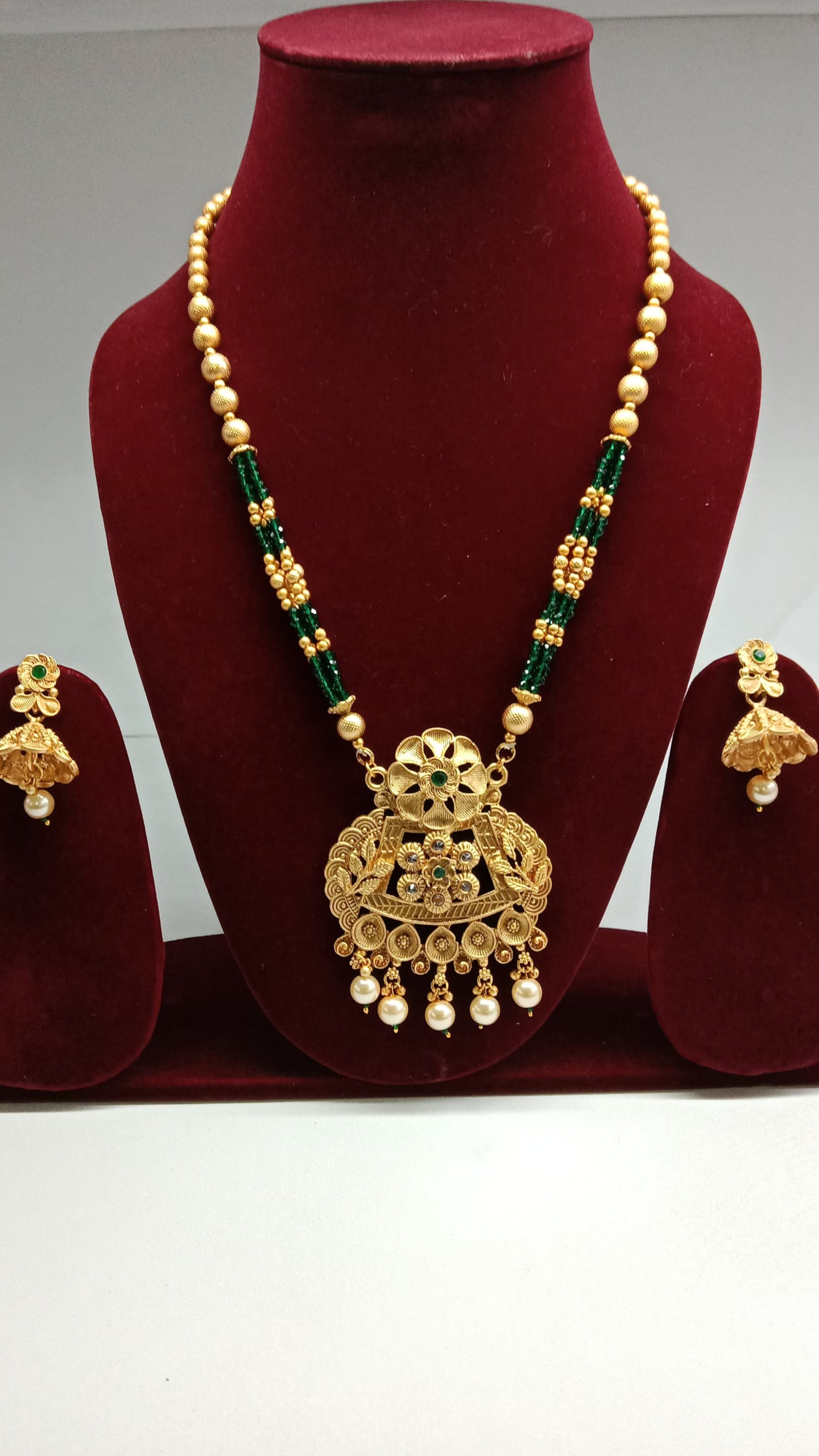 Gold Plated Green Necklace Set