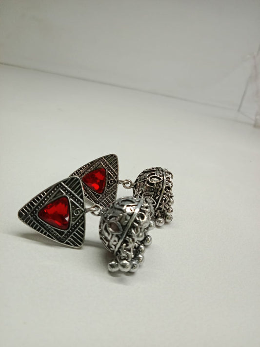 Premimum Brass Jhumki with Red Stone