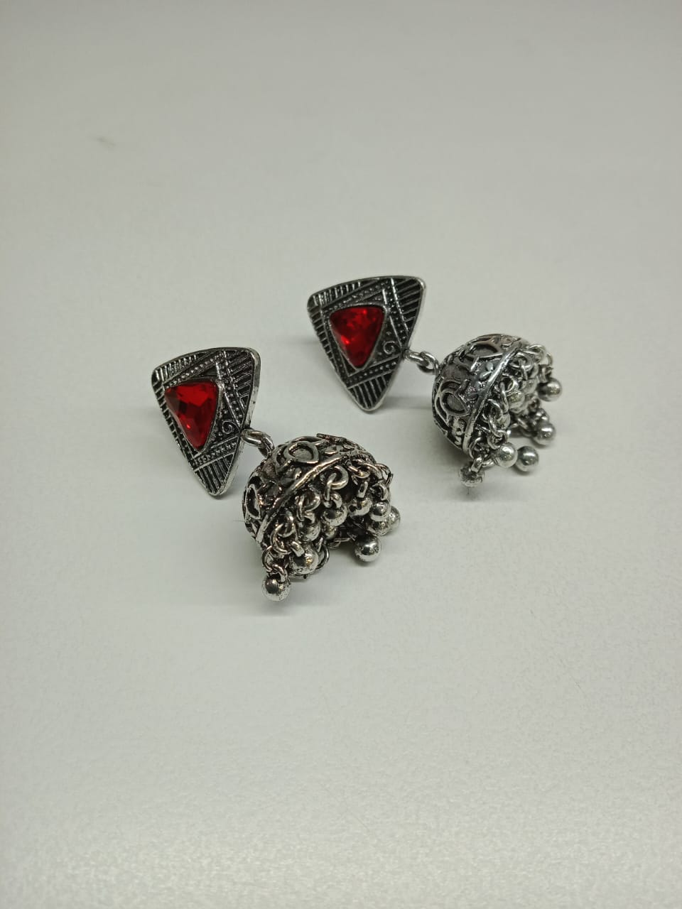 Premimum Brass Jhumki with Red Stone