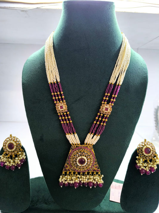 Regal Pearl & Kundan Inspired Long Necklace Set