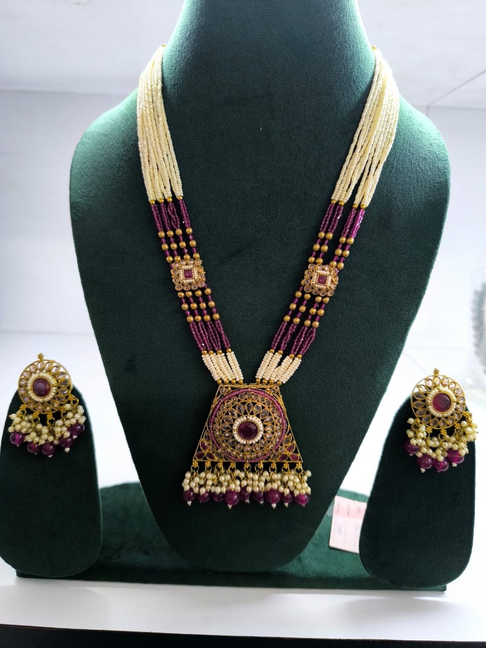 Regal Pearl & Kundan Inspired Long Necklace Set