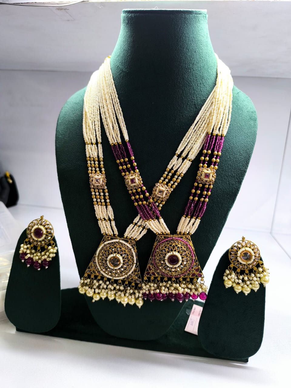 Regal Pearl & Kundan Inspired Long Necklace Set