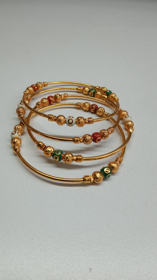 Gold-Tone Bangles with Meenakari  Beads