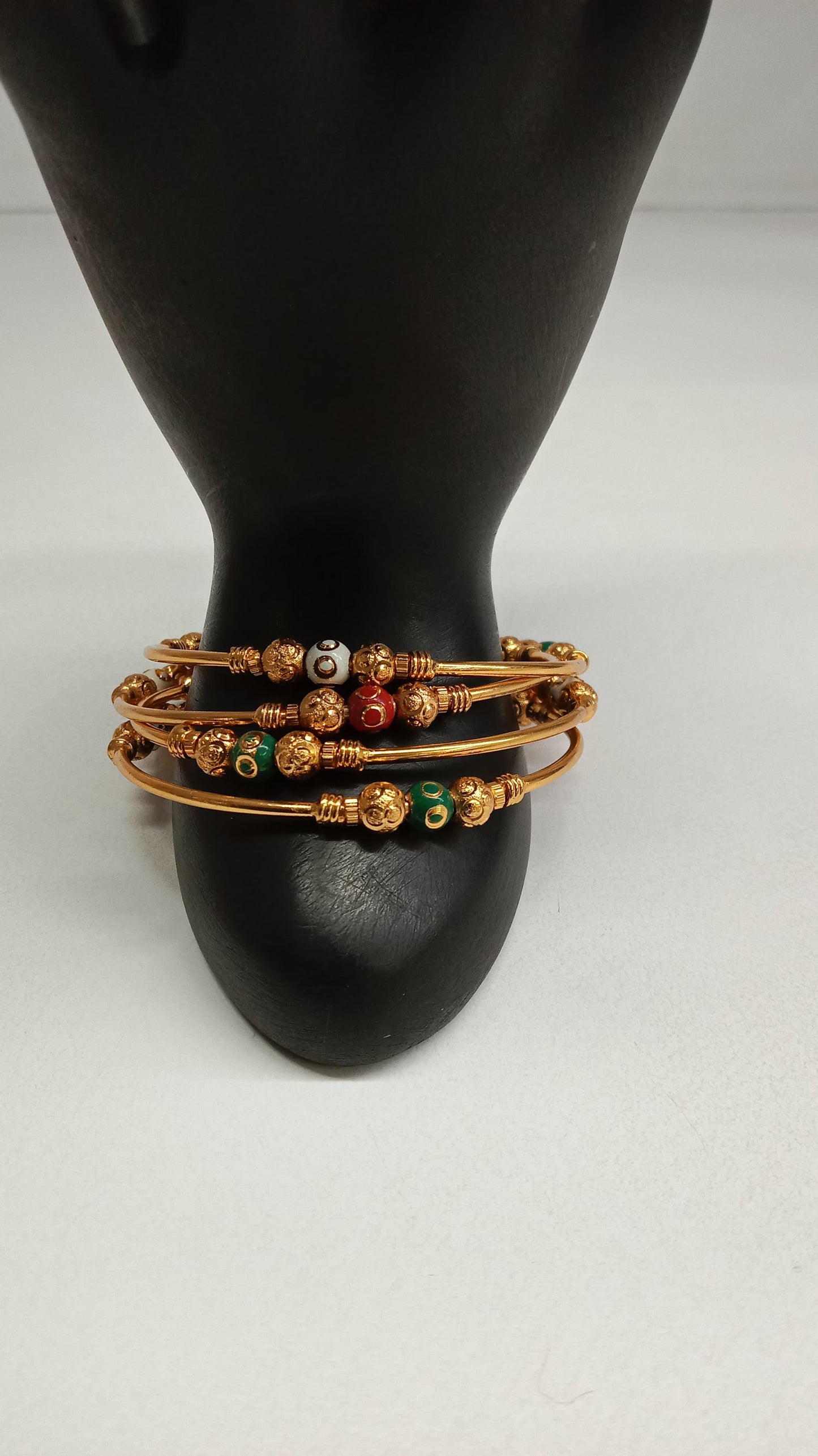 Gold-Tone Bangles with Meenakari  Beads
