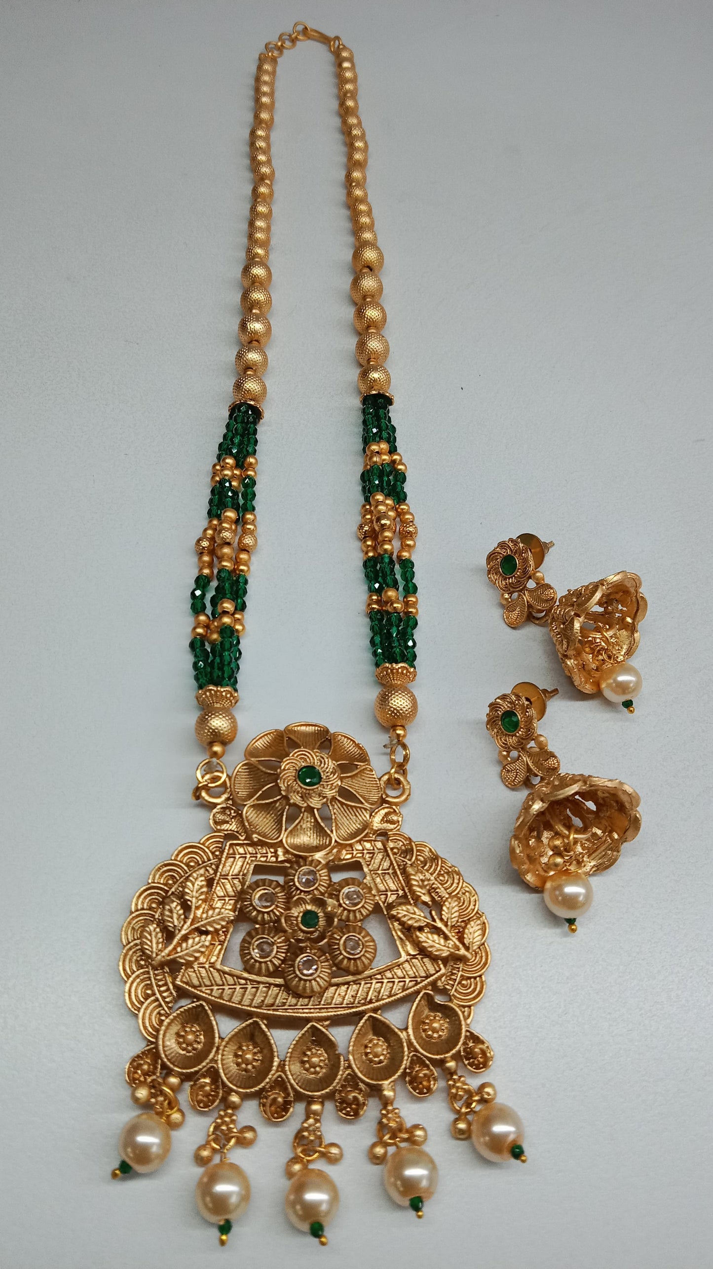 Gold Plated Green Necklace Set
