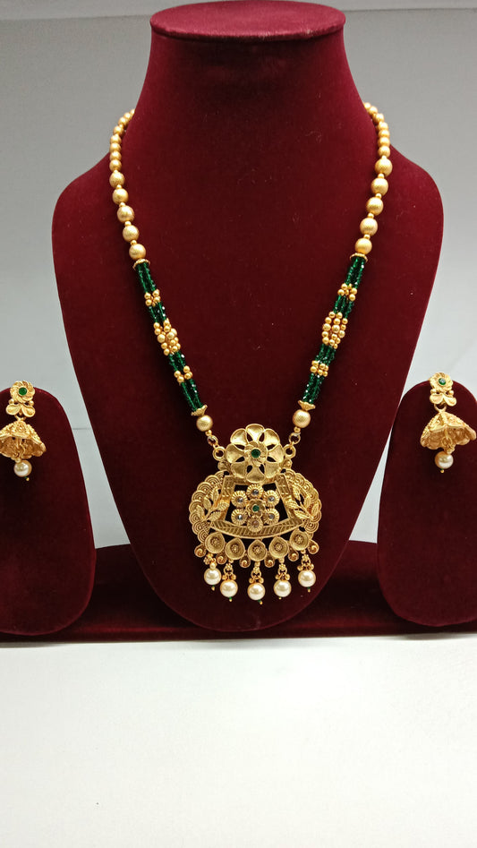 Gold Plated Green Necklace Set