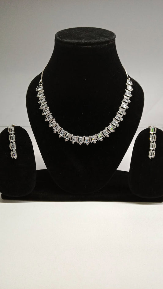 Silver-Toned American Diamond Necklace