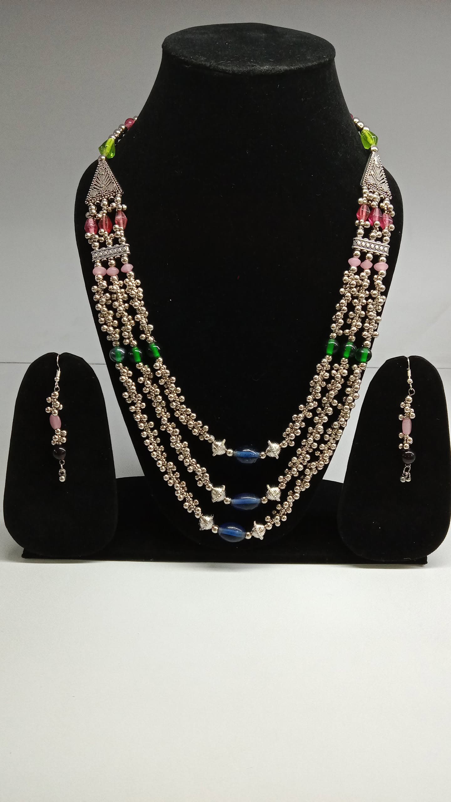 Oxidized Silver Bead Necklace